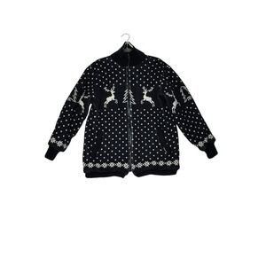 Vintage Jordache Knit Sweater Jacket Large‎ Reindeer Holiday